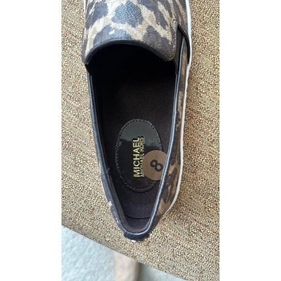 Michael Kors Women Brown Canvas Animal Print Slip On Loafers With MK logo Sz 8 - Picture 8 of 8